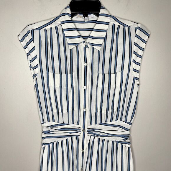 DEREK LAM 10 Crosby Dress Womens 6 Blue Striped Shirtdress Snap Front Cap Sleeve - Picture 5 of 16